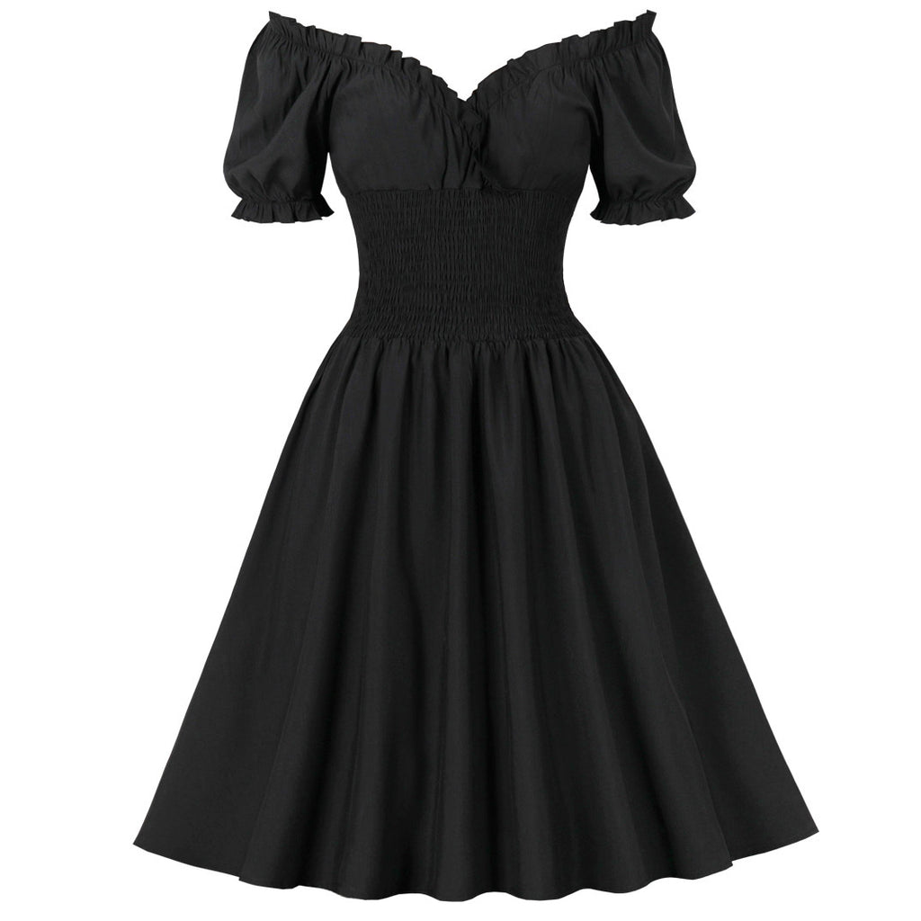 Women Summer Floral Ruffle Party Gothic Vintage Black Dresses