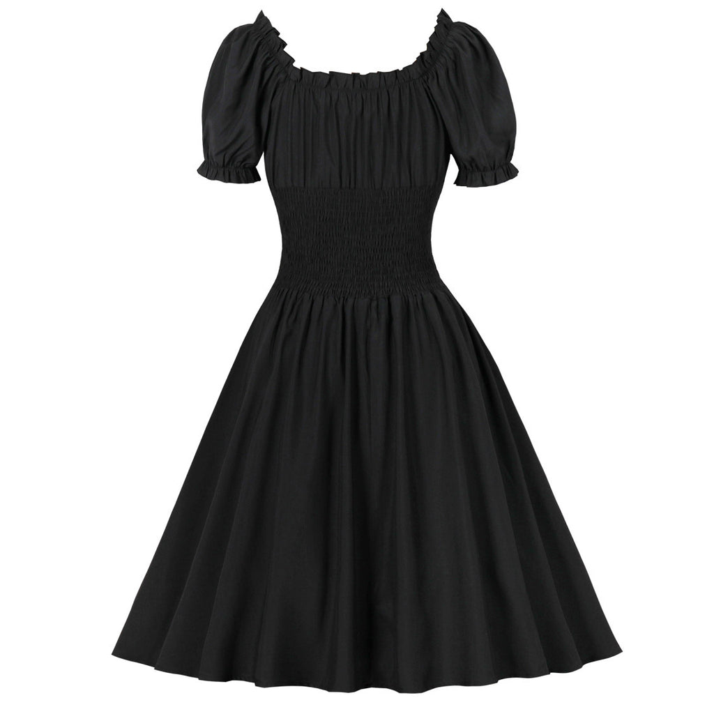 Women Summer Floral Ruffle Party Gothic Vintage Black Dresses