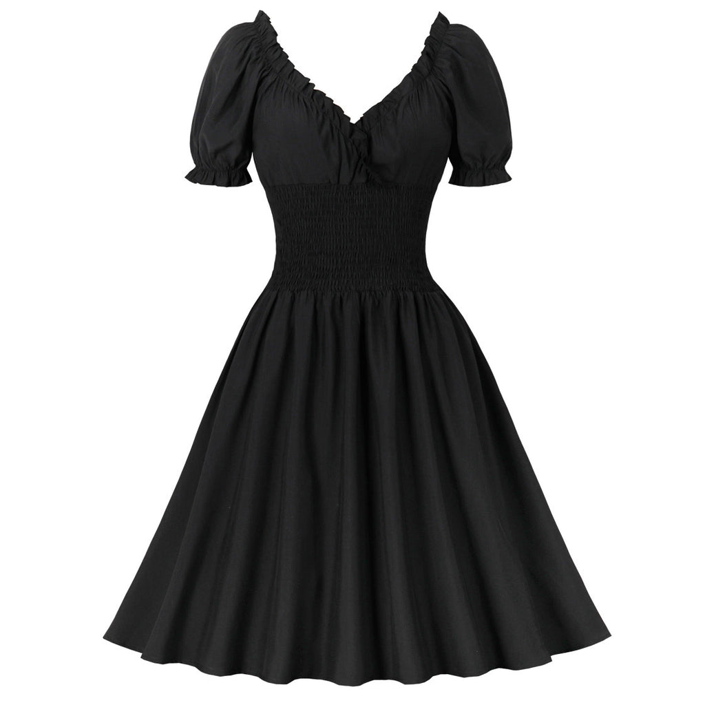 Women Summer Floral Ruffle Party Gothic Vintage Black Dresses
