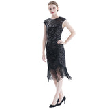 Women Tassel Dresses Sequins Beaded Tassels Party Night Gown 1920 Flapper Dress