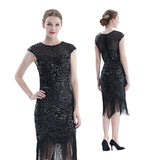 Women Tassel Dresses Sequins Beaded Tassels Party Night Gown 1920 Flapper Dress