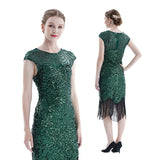 Women Tassel Dresses Sequins Beaded Tassels Party Night Gown 1920 Flapper Dress