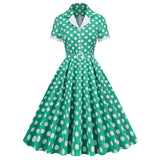 Women V-Neck Cocktail Swing Dress 50s 60s Button Up Rockabilly Prom Midi Evening Dress