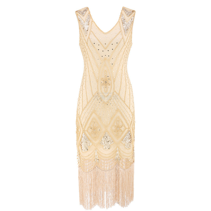 Women Vintage 1920s Glamour Beaded Fringed Gatsby Party Flapper Dress