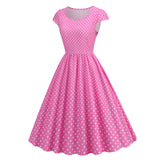 Women Vintage 1950s 1980s Pink Retro Rockabilly Prom Swing Dresses Cap-Sleeve