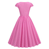 Women Vintage 1950s 1980s Pink Retro Rockabilly Prom Swing Dresses Cap-Sleeve