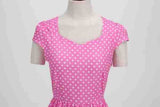 Women Vintage 1950s 1980s Pink Retro Rockabilly Prom Swing Dresses Cap-Sleeve