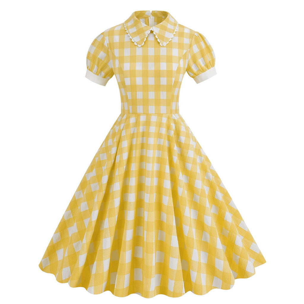 Women Vintage 1950s Cocktail Party Swing Dress 50's 60's Prom Yellow Dresses