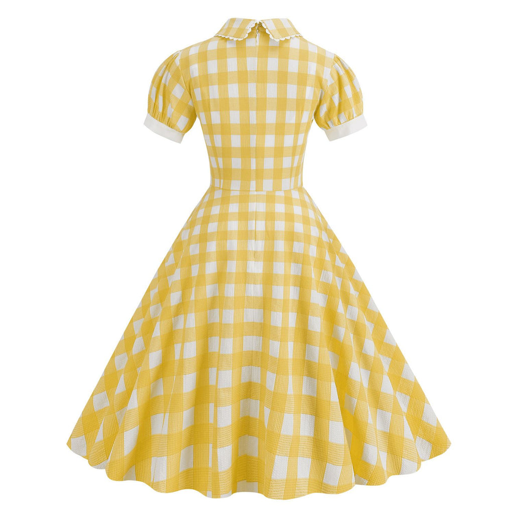 Women Vintage 1950s Cocktail Party Swing Dress 50's 60's Prom Yellow Dresses