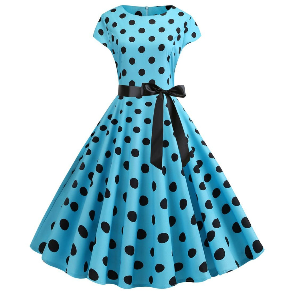 Women Vintage 1950s Retro Polka Dot Print Evening Party Prom Swing Dress