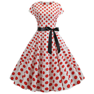 Women Vintage 1950s Retro Polka Dot Print Evening Party Prom Swing Dress