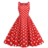 Women Vintage 50s 1950s Dress Square Neck A-line Polka Dot Rockabilly Swing Evening Party Cocktail Dresses