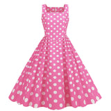 Women Vintage 50s 1950s Dress Square Neck A-line Polka Dot Rockabilly Swing Evening Party Cocktail Dresses