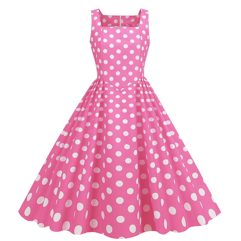 Women Vintage 50s 1950s Dress Square Neck A-line Polka Dot Rockabilly Hiipps Women Vintage 50s 1950s Dress Square Neck A-line Polka Dot Rockabilly Hiipps