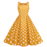 Women Vintage 50s 1950s Dress Square Neck A-line Polka Dot Rockabilly Swing Evening Party Cocktail Dresses