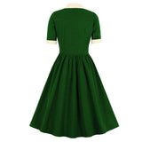 Women Vintage Buttons Down 50s A-Line Casual Prom Swing Dress
