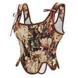 Women Vintage Floral Camisole Flower Embroidery Pattern Drawstring Corset