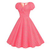 Women Vintage Pink Polka Dot 1950s Rockabilly Audrey Dress Retro Cocktail Swing Dress