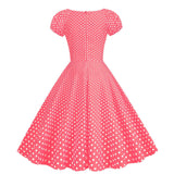 Women Vintage Pink Polka Dot 1950s Rockabilly Audrey Dress Retro Cocktail Swing Dress