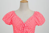 Women Vintage Pink Polka Dot 1950s Rockabilly Audrey Dress Retro Cocktail Swing Dress