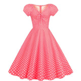 Women Vintage Pink Polka Dot 1950s Rockabilly Audrey Dress Retro Cocktail Swing Dress