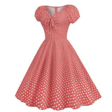 Women Vintage Pink Polka Dot 1950s Rockabilly Audrey Dress Retro Cocktail Swing Dress