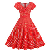 Women Vintage Pink Polka Dot 1950s Rockabilly Audrey Dress Retro Cocktail Swing Dress