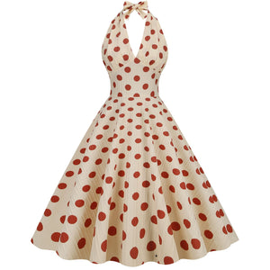 Women Vintage Polka Dot 1950s Rockabilly Halter Audrey Dress Retro Cocktail Swing Dress