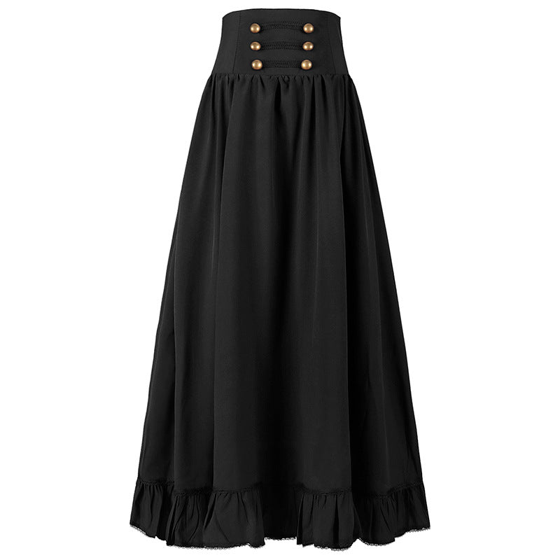 Women Vintage Gothic Victorian High Waist Midi Skirt Flared Pleated Long Maxi Skirts