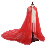 Women Wedding Tulle Cape Hooded Elf Cloak Bridal Dress Robe with Long Train