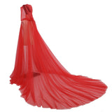 Women Wedding Tulle Cape Hooded Elf Cloak Bridal Dress Robe with Long Train