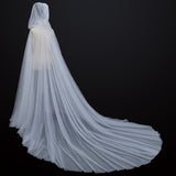 Women Wedding Tulle Cape Hooded Elf Cloak Bridal Dress Robe with Long Train