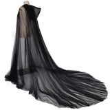 Women Wedding Tulle Cape Hooded Elf Cloak Bridal Dress Robe with Long Train