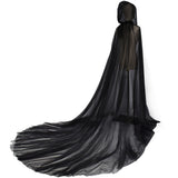 Women Wedding Tulle Cape Hooded Elf Cloak Bridal Dress Robe with Long Train