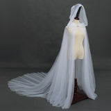 Women Wedding Tulle Cape Hooded Elf Cloak Bridal Dress Robe with Long Train