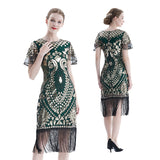 Women's 1920s Flapper Dress Short Sleeve Sequin Art Deco Fringed Gatsby Costume