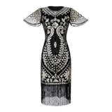 Women's 1920s Flapper Dress Short Sleeve Sequin Art Deco Fringed Gatsby Costume