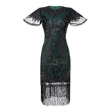 Women's 1920s Flapper Dress Short Sleeve Sequin Art Deco Fringed Gatsby Costume