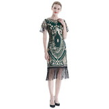 Women's 1920s Flapper Dress Short Sleeve Sequin Art Deco Fringed Gatsby Costume