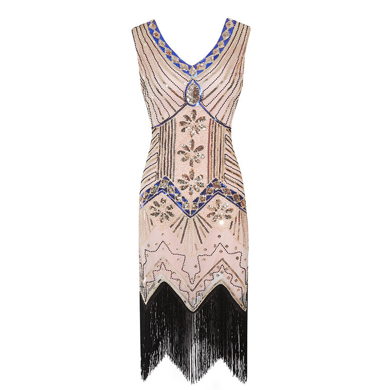 Plus Size Women's 1920s V Neck Beaded Fringed Gatsby Theme Flapper Costume Dress