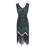 Plus Size Women's 1920s V Neck Beaded Fringed Gatsby Theme Flapper Costume Dress