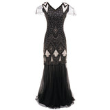 Women’s 1920s Vintage Sequins Fringe Long Gatsby Flapper Gown Party Cocktail Dresses