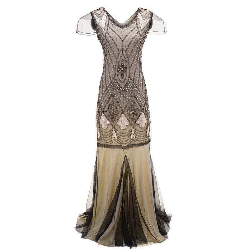 Women’s 1920s Vintage Sequins Fringe Long Gatsby Flapper Gown Party Cocktail Dresses