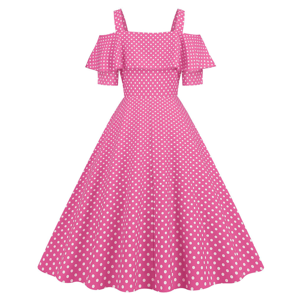 Women's 1950s Retro Rockabilly Polka Dot Casual Dress Vintage Style Prom Dress