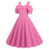 Women's 1950s Retro Rockabilly Polka Dot Casual Dress Vintage Style Prom Dress