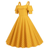 Women's 1950s Retro Rockabilly Polka Dot Casual Dress Vintage Style Prom Dress