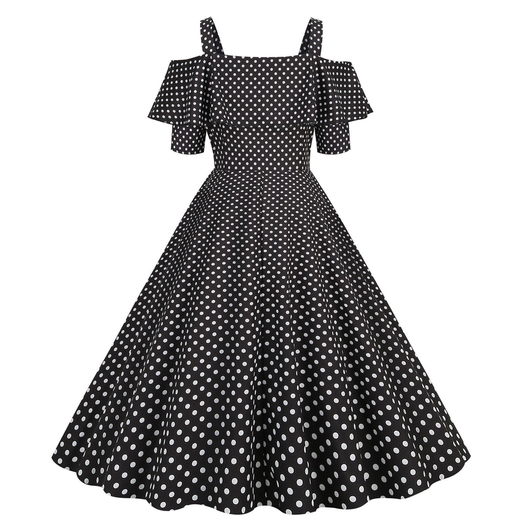 Women's 1950s Retro Rockabilly Polka Dot Casual Dress Vintage Style Prom Dress