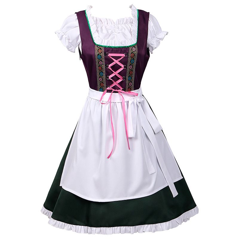 Women's 3Pcs German Dirndl Dress Bavarian Oktoberfest Costumes for Halloween