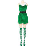 Women's 4PCS Christmas Elf Santa's Helper Costume for Women Party Fancy Dress with Hat