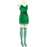 Women's 4PCS Christmas Elf Santa's Helper Costume for Women Party Fancy Dress with Hat